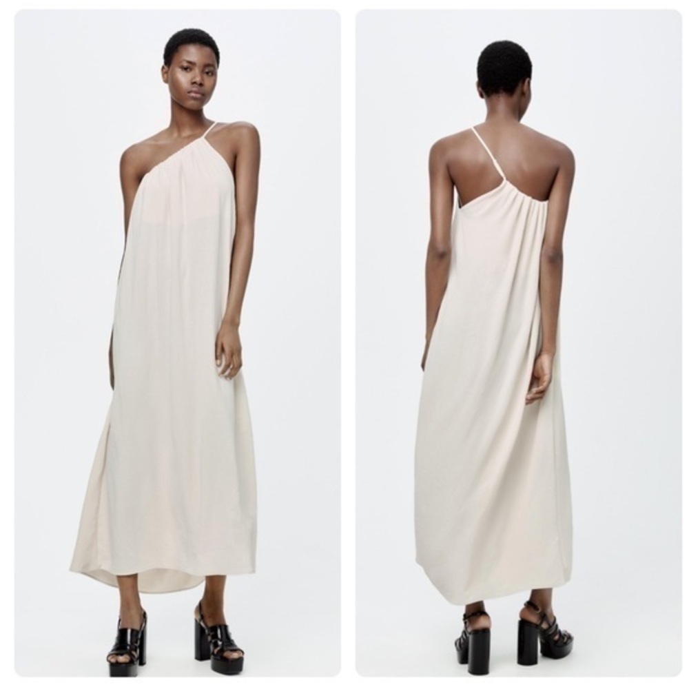 Zara Cream One-Shoulder Midi Dress